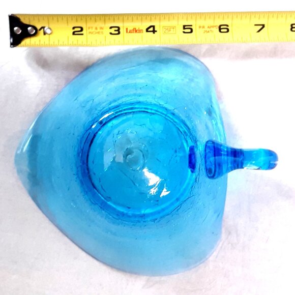 Blue Crackled Glass Heart-Shaped Bowl with Handle Nappy Candy - Picture 7 of 7
